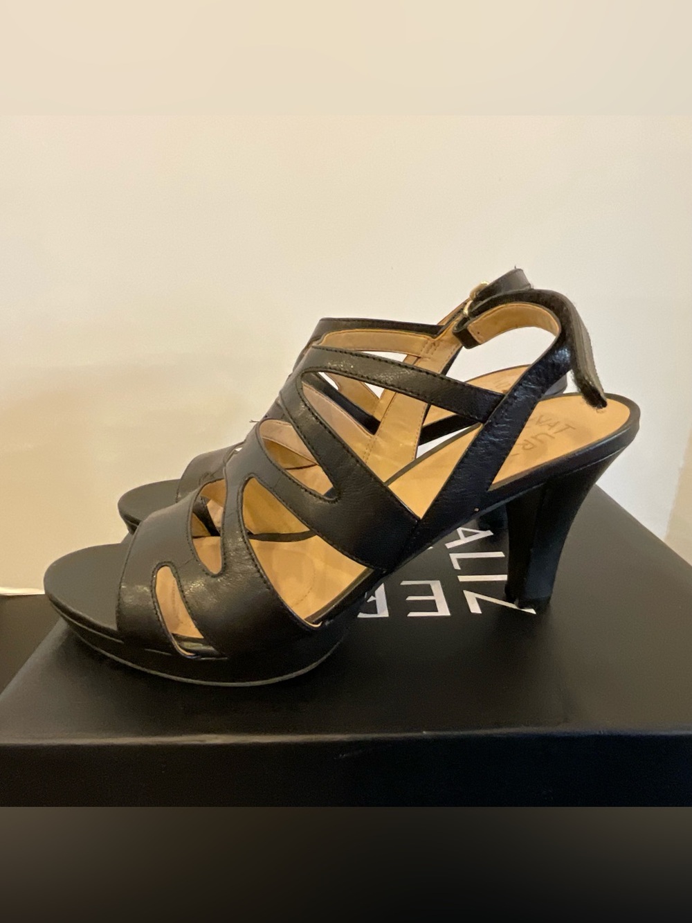 Pressley Black Leather Women’s Dress Sandals Size 39